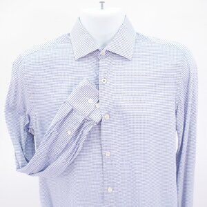 Tattersall Soho White Blue Check 15 - 32/33 Collared‎ Dress Shirt Cotton